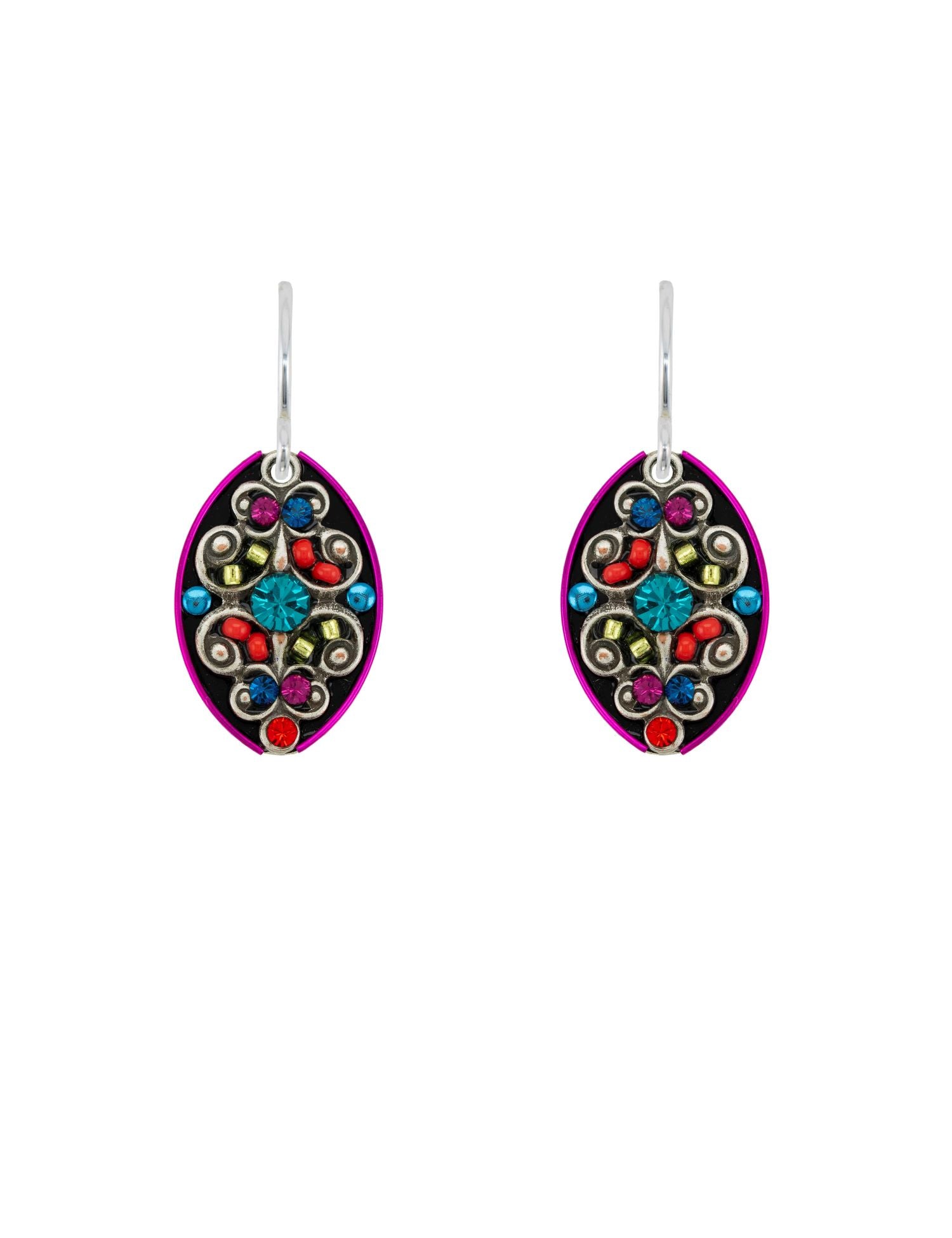 E538-MC Filigree Oval Earrings-Multicolor