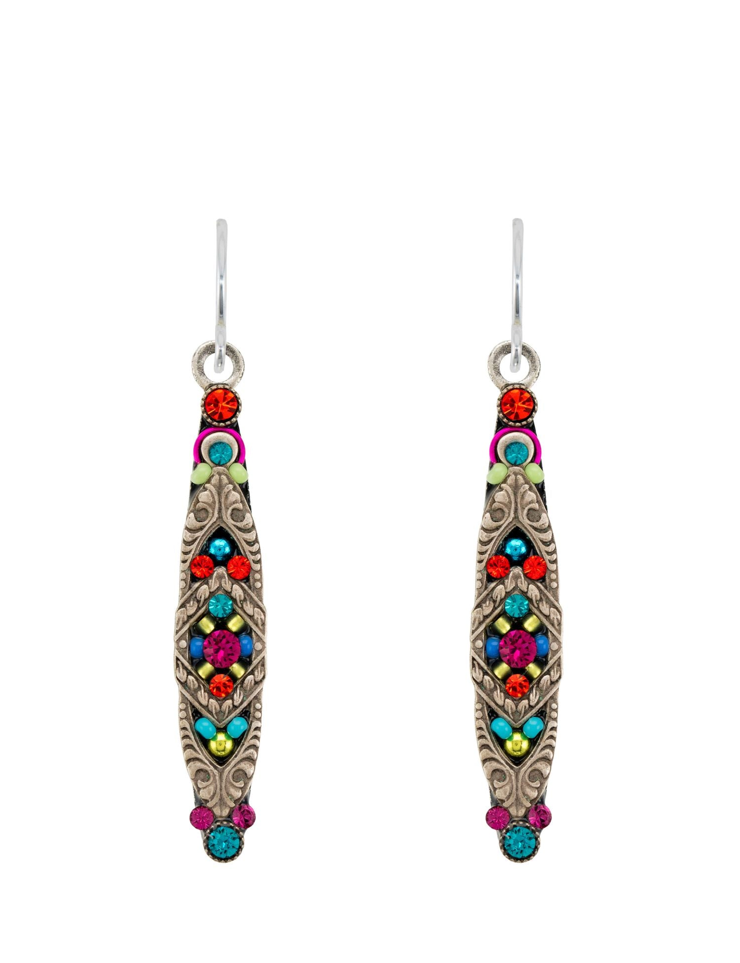 E539-MC Filigree Skinny Drop Earrinsg-Multicolor