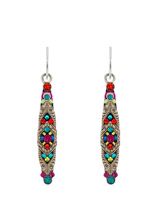 E539-MC Filigree Skinny Drop Earrinsg-Multicolor
