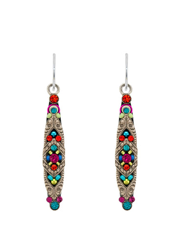 E539-MC Filigree Skinny Drop Earrinsg-Multicolor