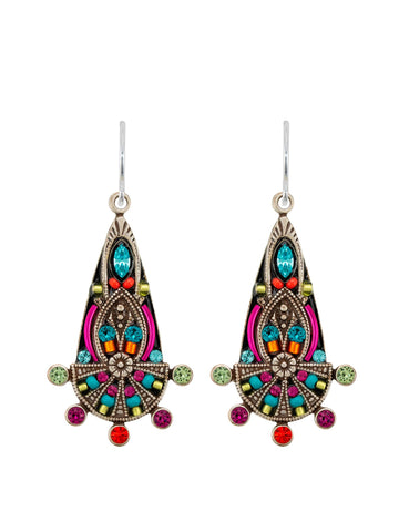 E540-MC Filigree Long Drop Earring-Multicolor