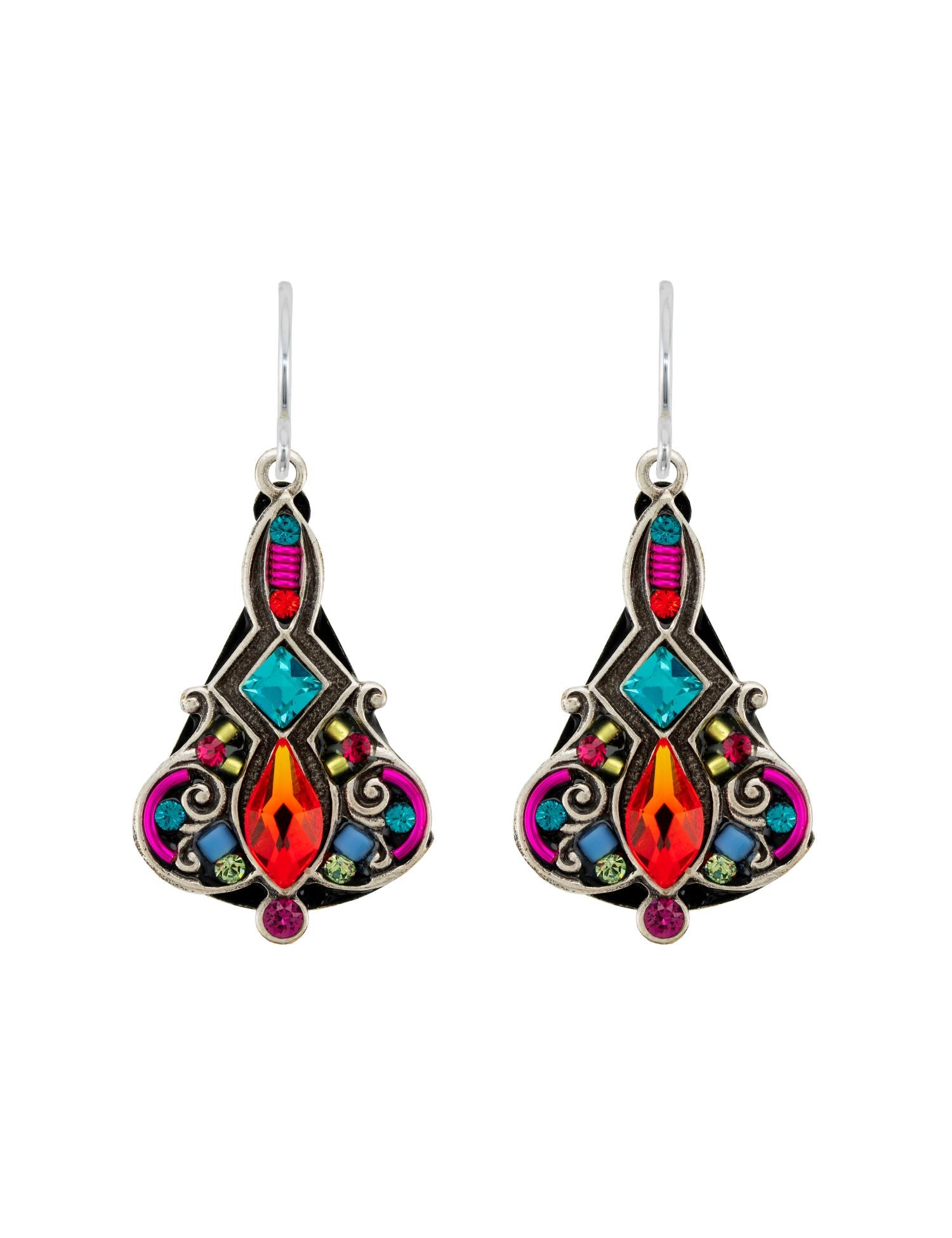 E542-MC Filigree Triangular Earrings-Multicolor