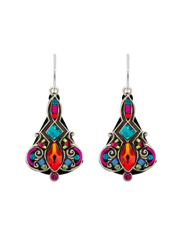 E542-MC Filigree Triangular Earrings-Multicolor