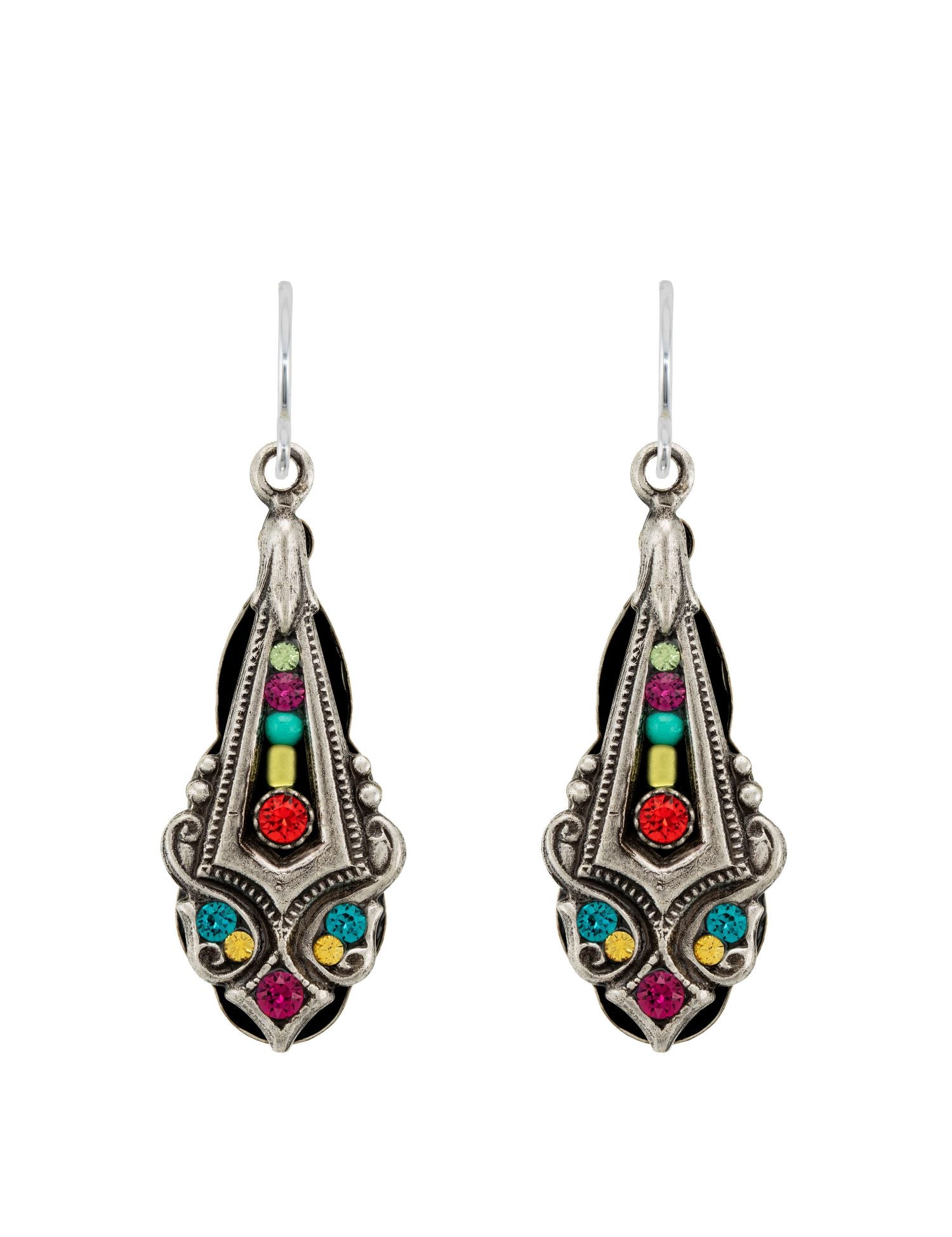 E543-MC Filigree Drop Earrings-Multicolor
