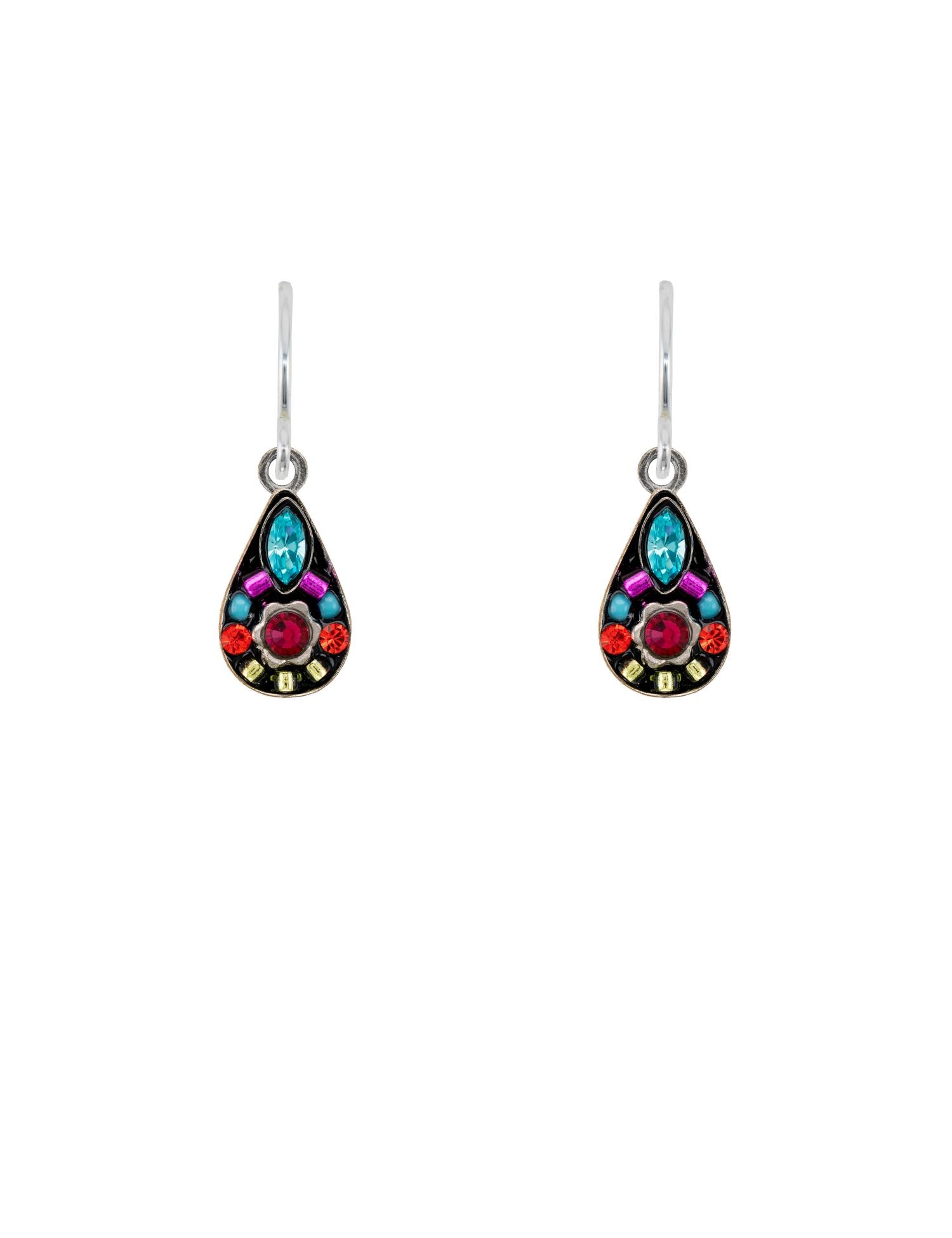 E544-MC Filigree Heart Small Drop Earrings-Multicolor