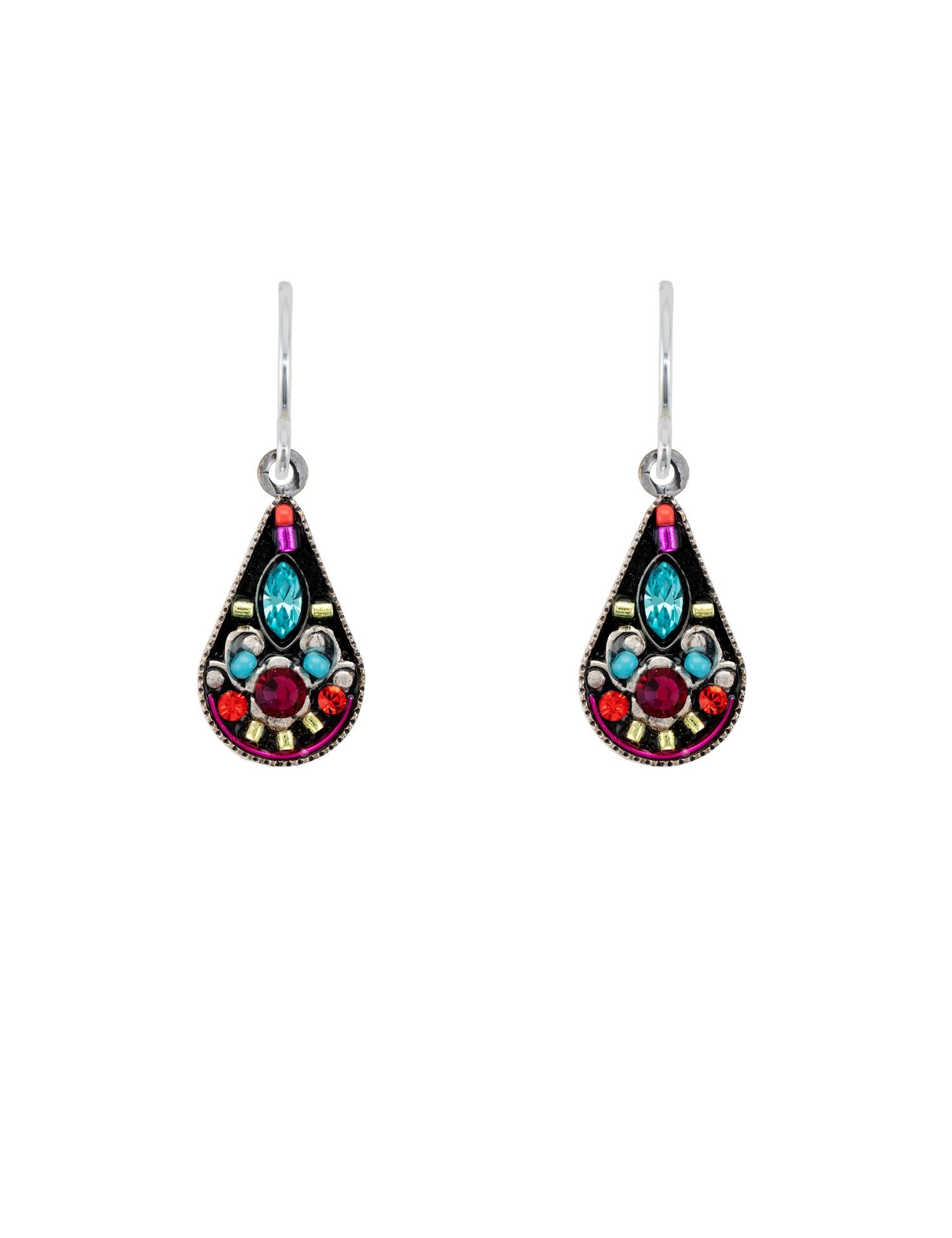 E546-MC Filigree Heart Drop Earrings-Multicolor