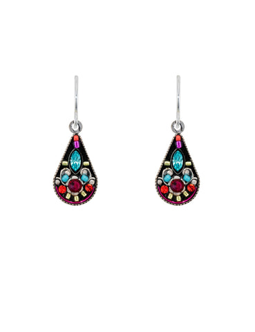 E546-MC Filigree Heart Drop Earrings-Multicolor