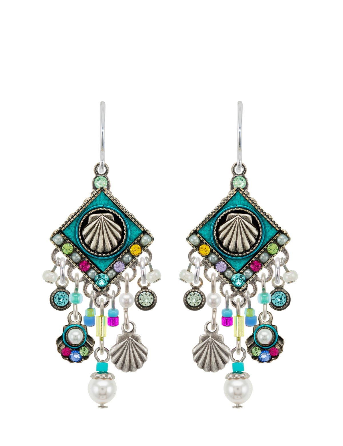 E562-SOFT Beach Pearl Diamond Shell w/Fringe Earrings-Soft