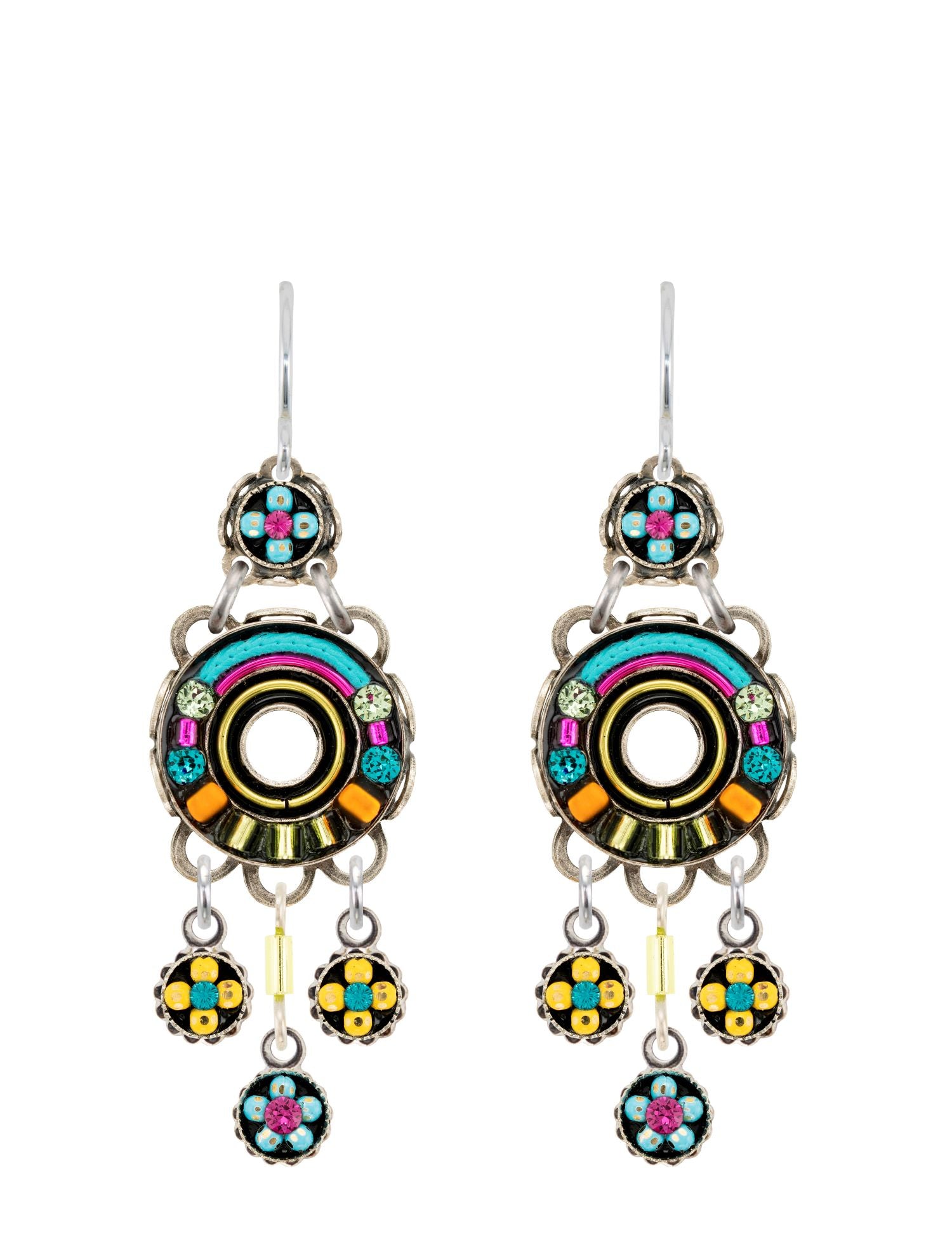 E678-MC Cirque Hoop w/Dangles Earring-Multicolor