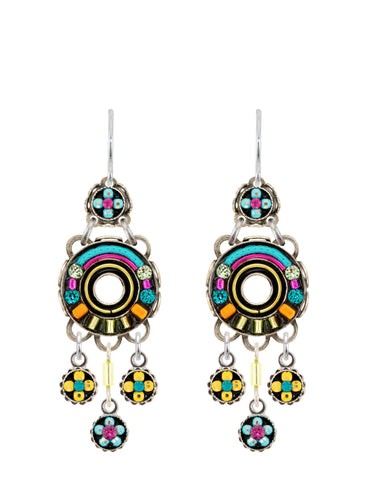 E678-MC Cirque Hoop w/Dangles Earring-Multicolor