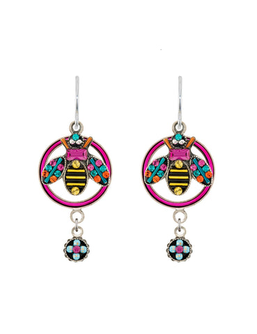 E693-MC Hoop Bee Earrings-Multicolor