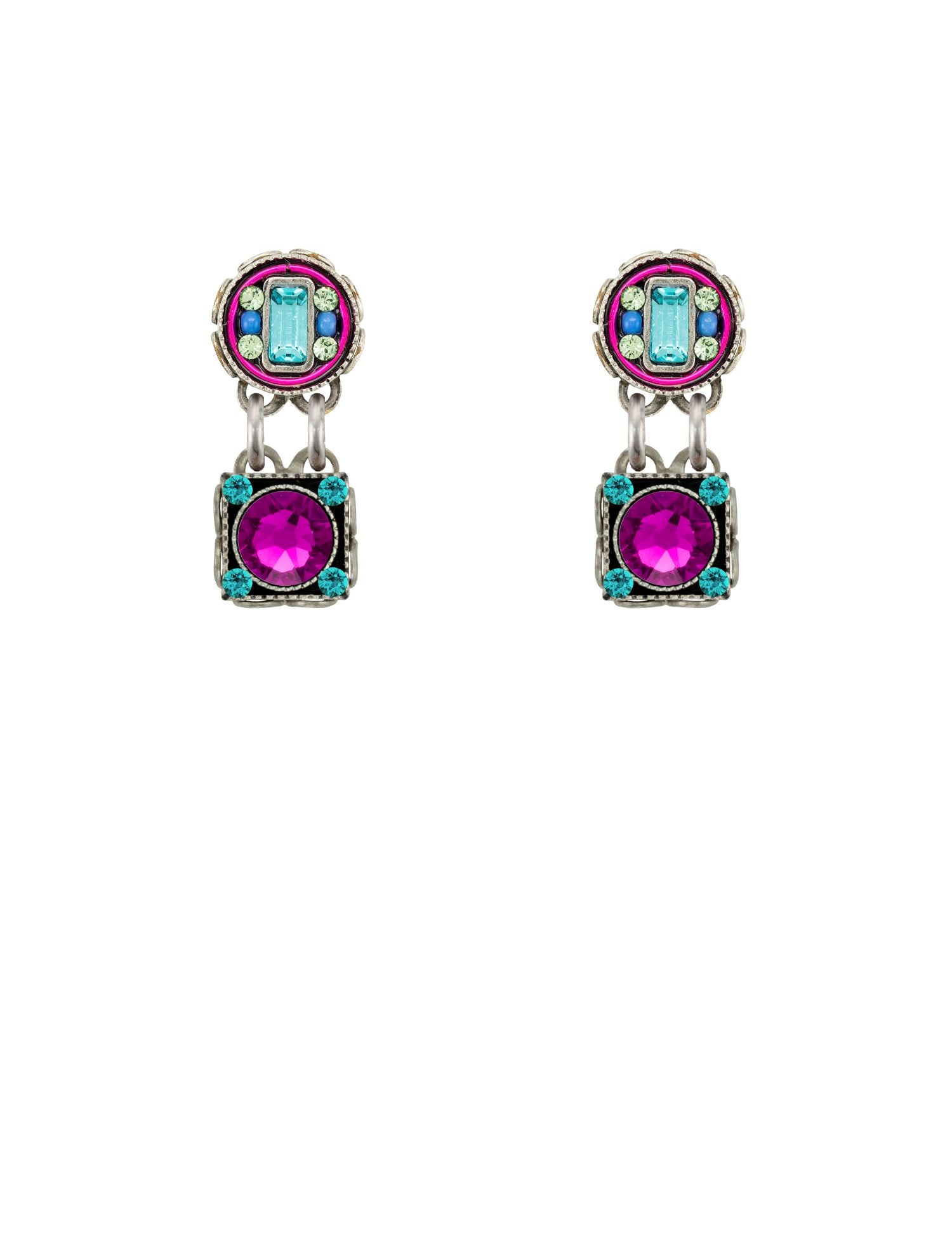 E707P-MC Architectural 2 Tier Post Earrings-Multicolor