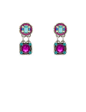 E707P-MC Architectural 2 Tier Post Earrings-Multicolor