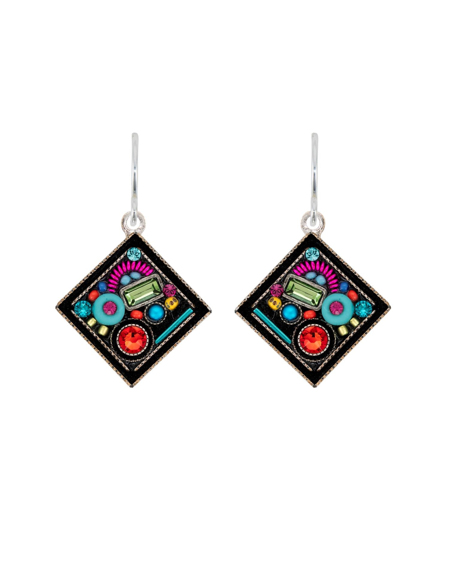 E779-MC Calypso Diamond Shape Earrings-Multicolor