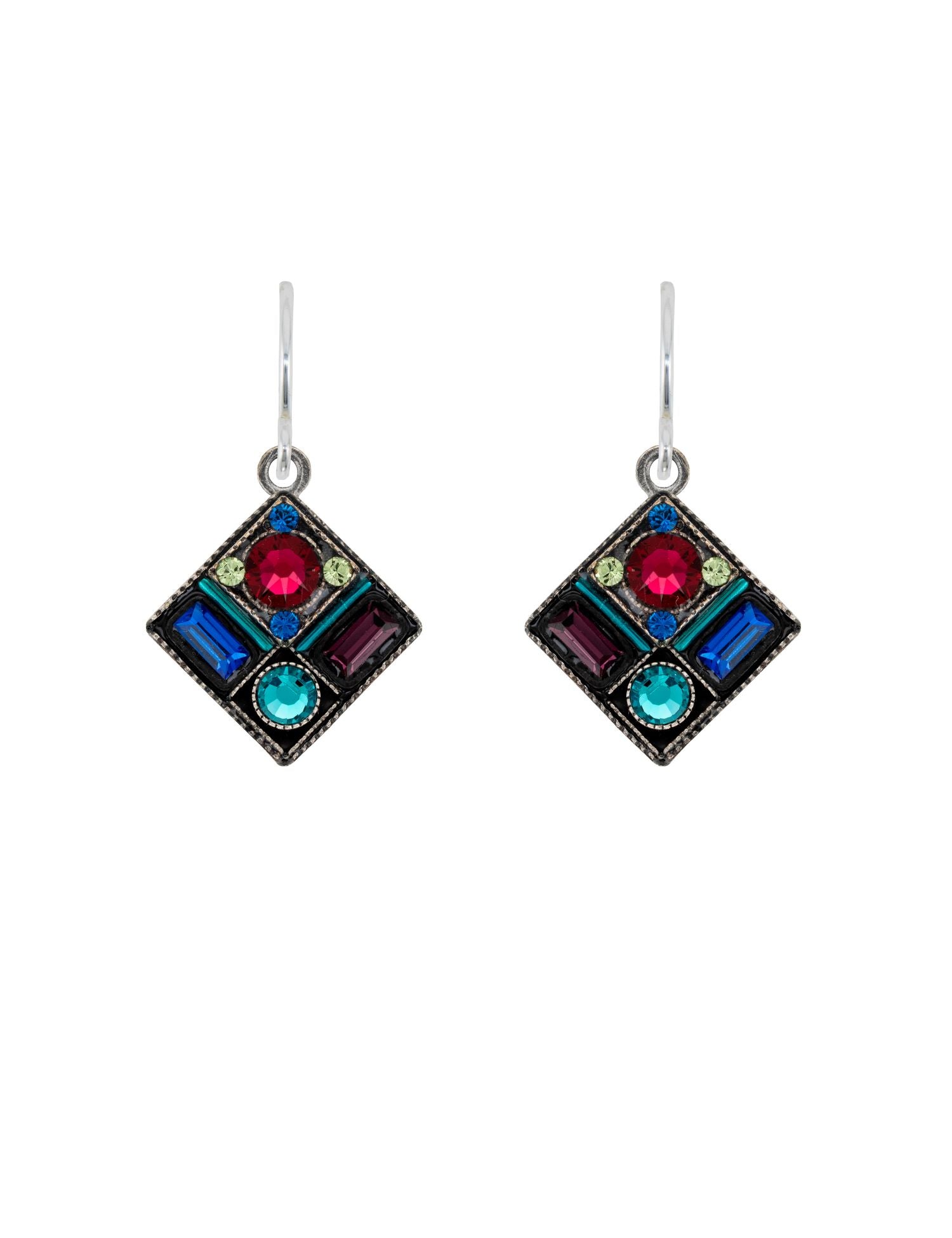 E784-JT Rainbow Diamond Shape Earrings-Jewel Tone