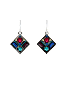 E784-JT Rainbow Diamond Shape Earrings-Jewel Tone