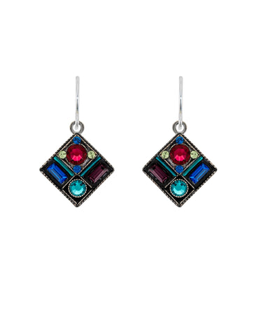 E784-JT Rainbow Diamond Shape Earrings-Jewel Tone