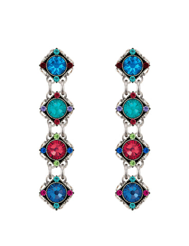 E787P-JT Rainbow Four Tear Diamond Shape Drop w/Post Earrings-Jewel Tone