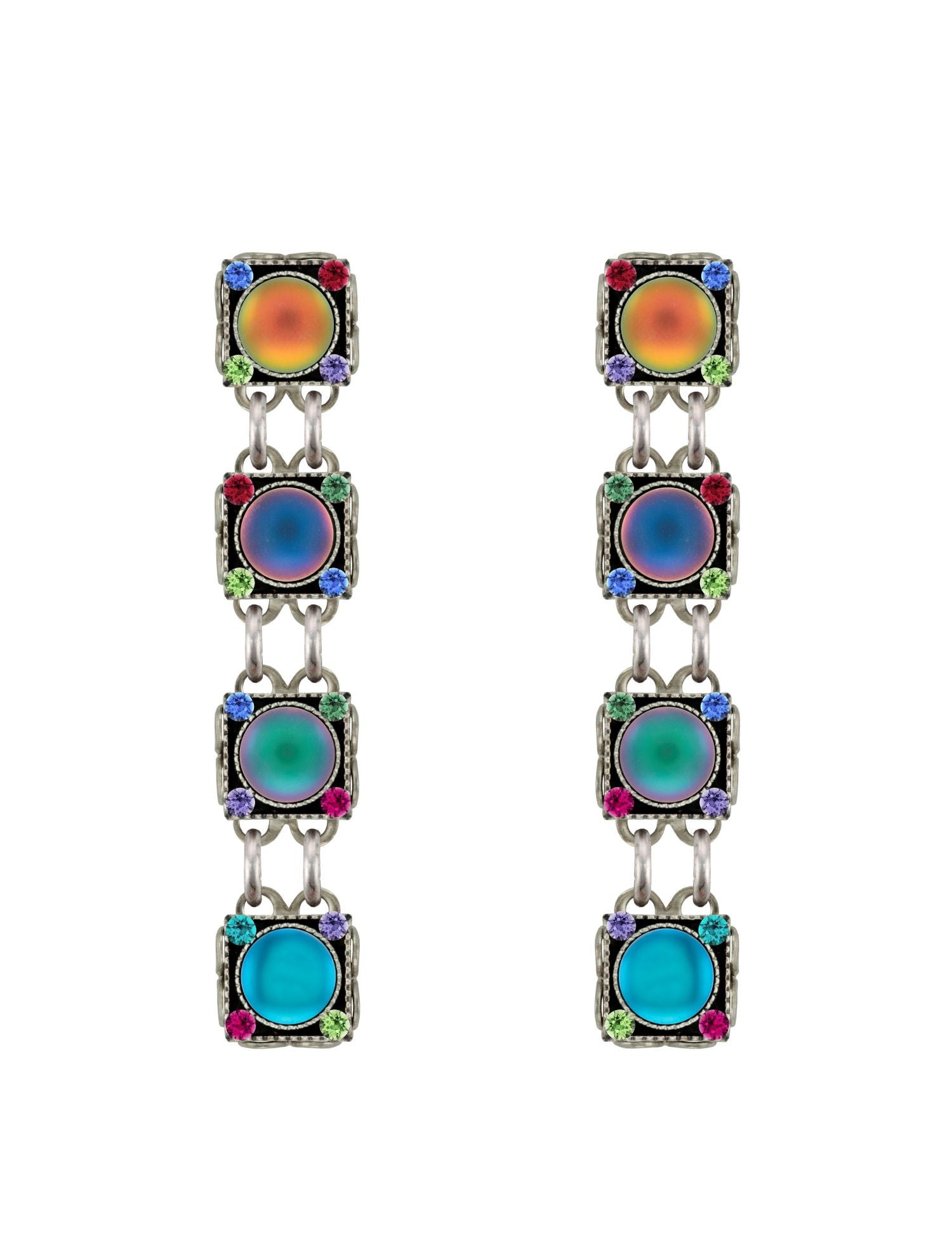 E795P-JT Moonlight Rainbow Linear w/Post Earrings-Jewel Tone