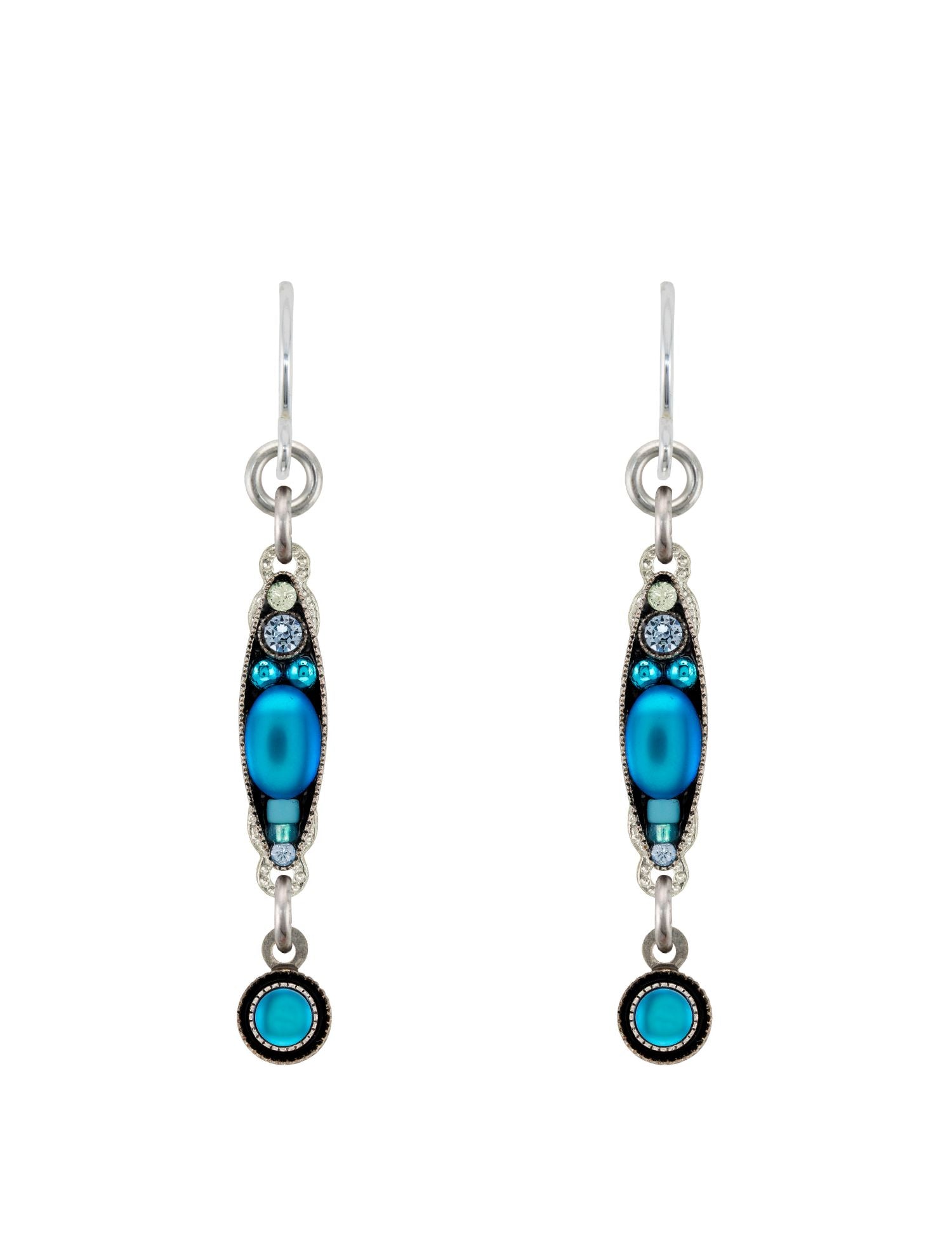 E807-LB Moonlight Linear Two Tier Earrings-Light Blue