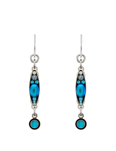 E807-LB Moonlight Linear Two Tier Earrings-Light Blue