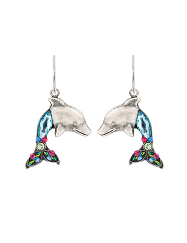 E838-MC Dolphin Earrings-Multicolor