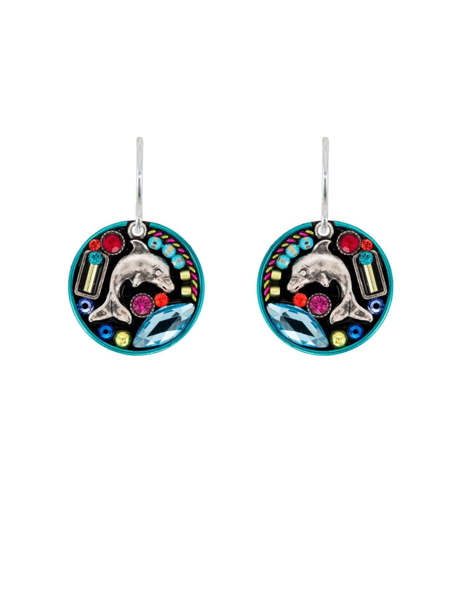 E842-MC Dolphin Round Earrings-Multicolor