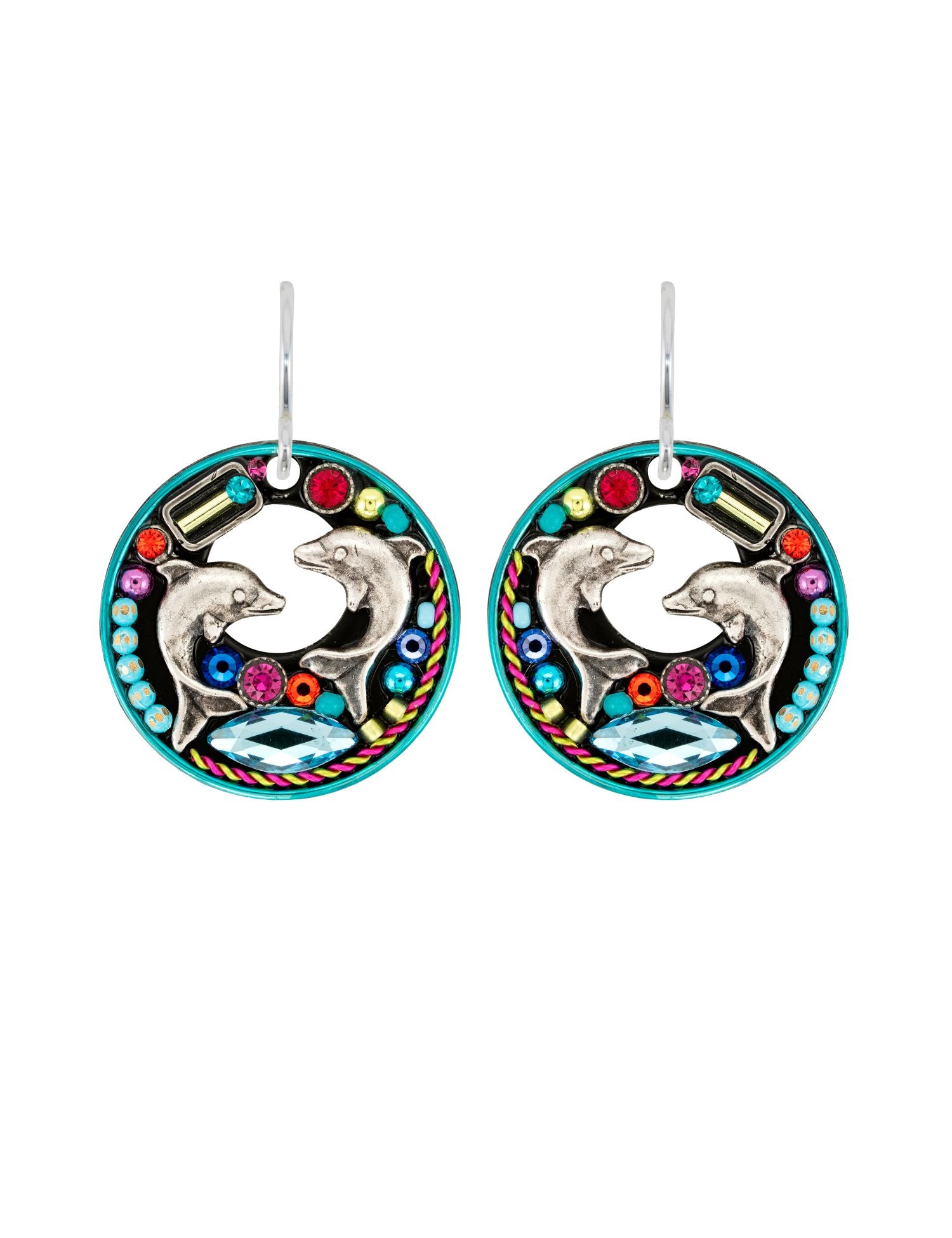 E843-MC Dolphin Hoop Earrings-Multicolor