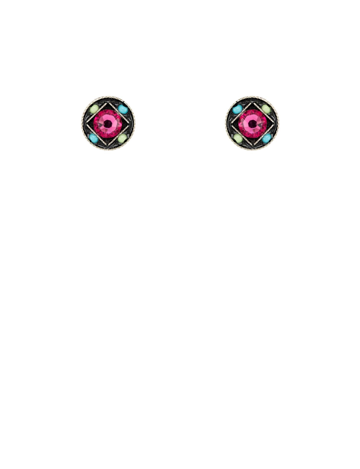 E929P-MC Architectural Stud Round Shape Post Earrings-Multicolor