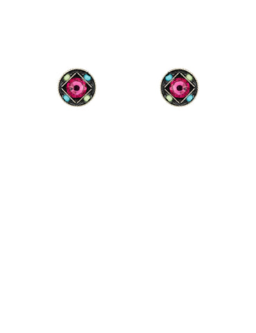 E929P-MC Architectural Stud Round Shape Post Earrings-Multicolor