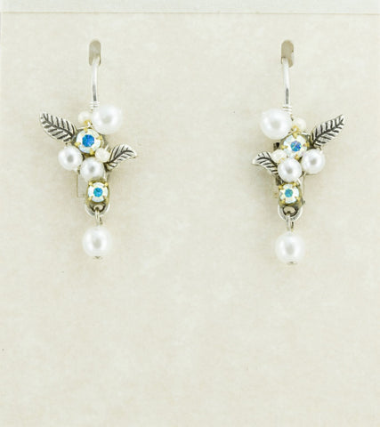 6302-WHT Flora Glass Pearls Earrings-White Pearl