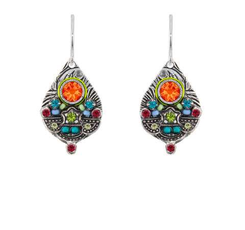 7775-MC Mosaic Detailed Drop Earrings-Multi-Color