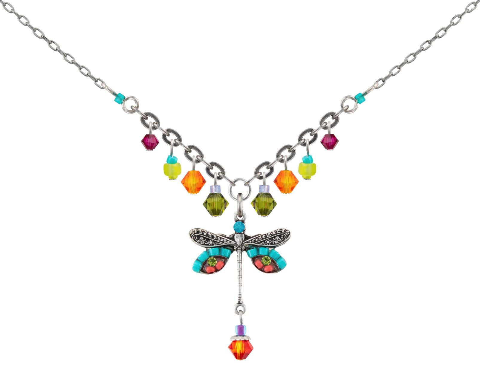 8292-MC Dragonfly Necklace w/Dangles-Multi Color