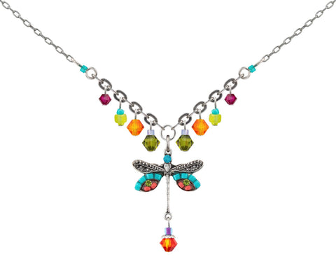 8292-MC Dragonfly Necklace w/Dangles-Multi Color