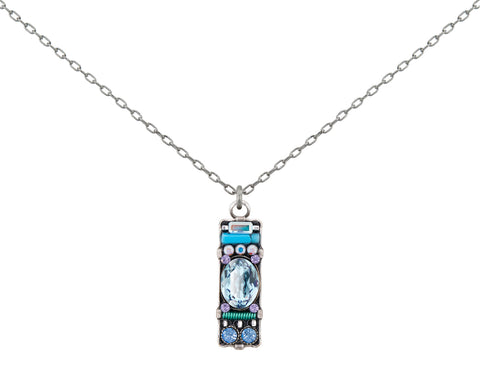 8486-LB Bar Pendant Necklace - Light Blue