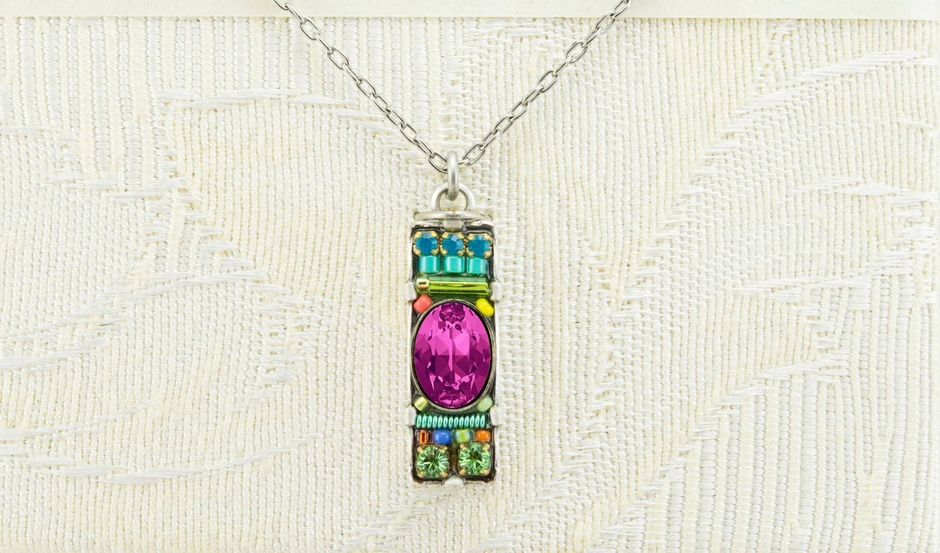 8486-MC Bar Pendant Necklace-Multi Color