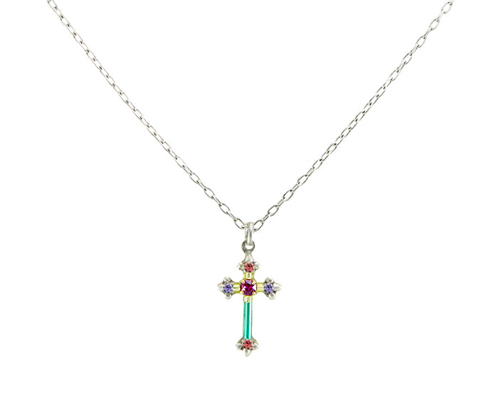 8496-MC Dainty Cross Necklace - Multicolor