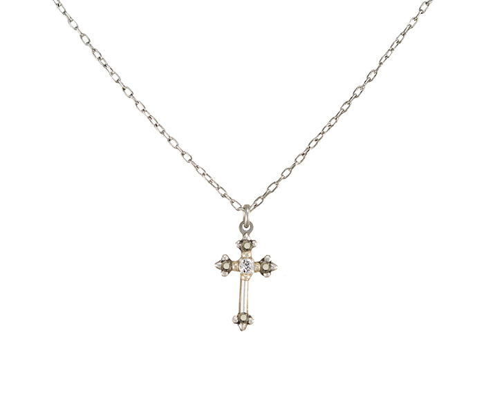 8496-SIL Dainty Color Cross Necklace - Silver