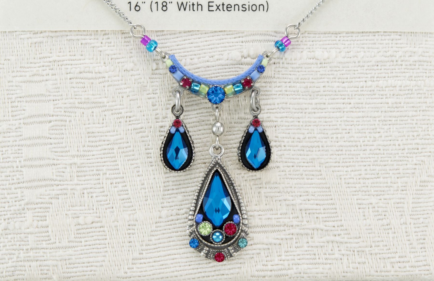 8869-BB Emma Three Drop Necklace-Bermuda Blue