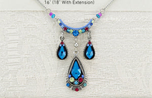 8869-BB Emma Three Drop Necklace-Bermuda Blue