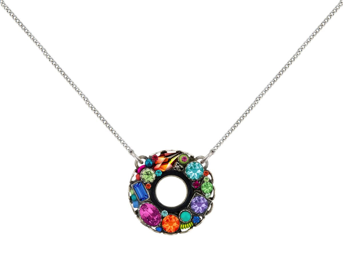 8914-MC Bejeweled Large Circle Pendant-Multicolor