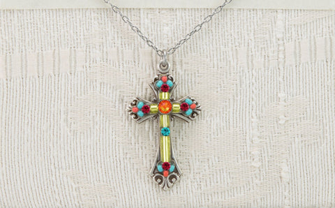 8927-MC Medium Cross Pendant-Multicolor