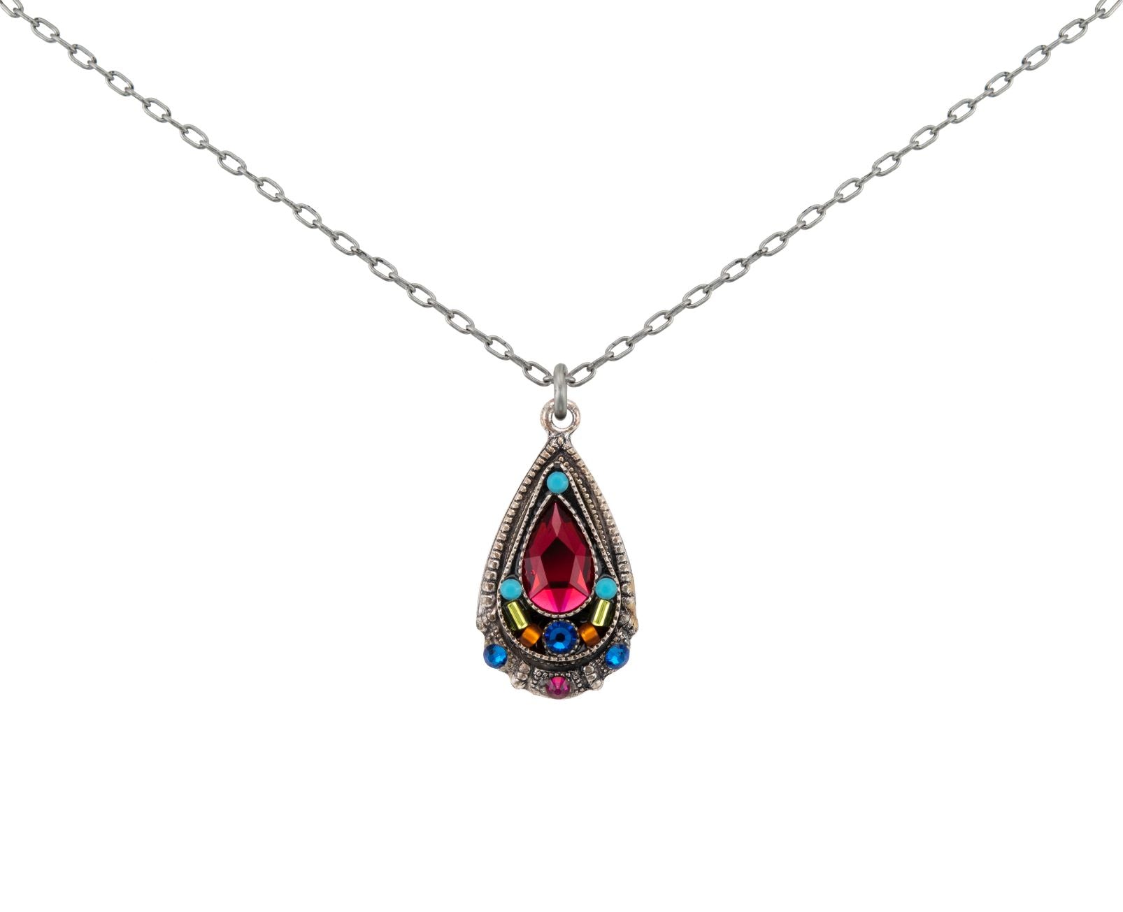 8989-MC Simple Drop Pendant Necklace-Multicolor