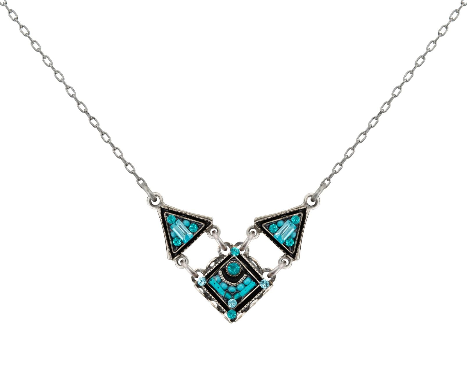 8996-TURQ Architectural V Necklace-Turquoise