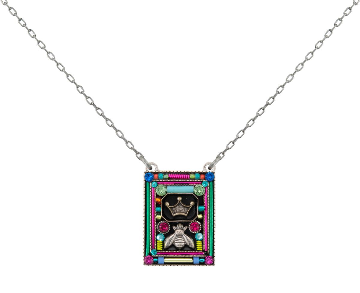 9004-MC Queen Bee Rectangle Pendant-Multicolor