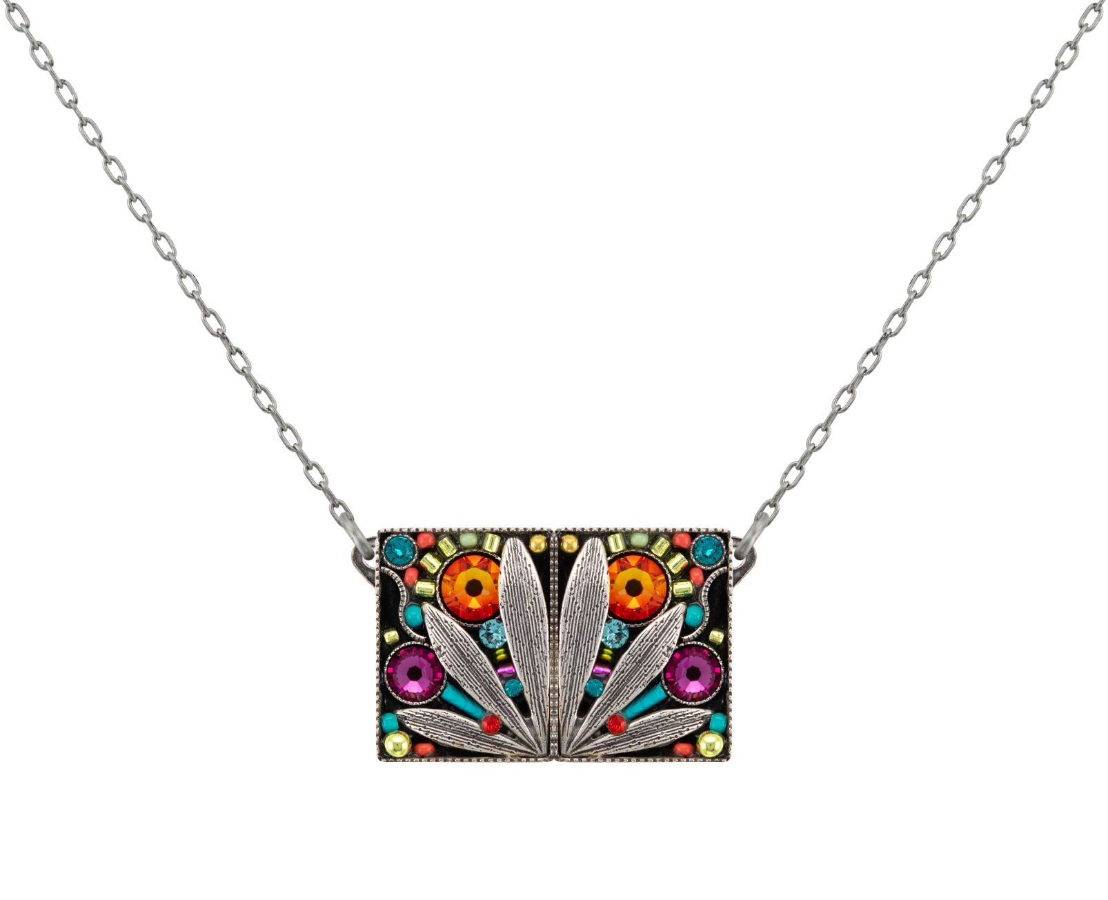 9006-MC Botanical Square Leaf Pendant-Multicolor