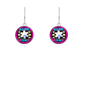 E149-MC Round Mosiac Earrings-Multicolor