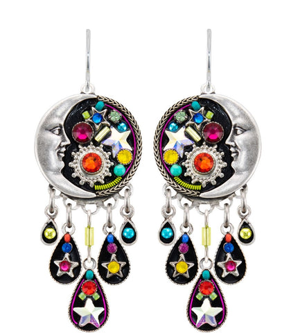 E165-MC Luna Earrings w/ Tear Drop Dangles-Multicolor