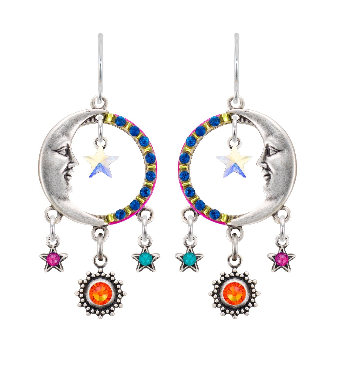 E177-MC Luna Star Earring w/Dangles-Multicolor