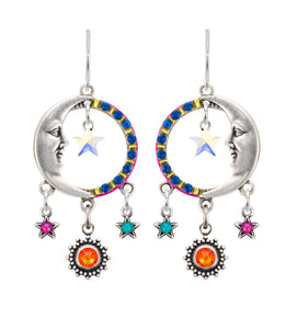 E177-MC Luna Star Earring w/Dangles-Multicolor